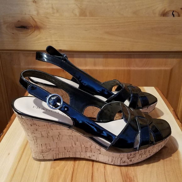 Franco Sarto Shoes - Franco Sarto black Casey cork wedge sandals size 8.5